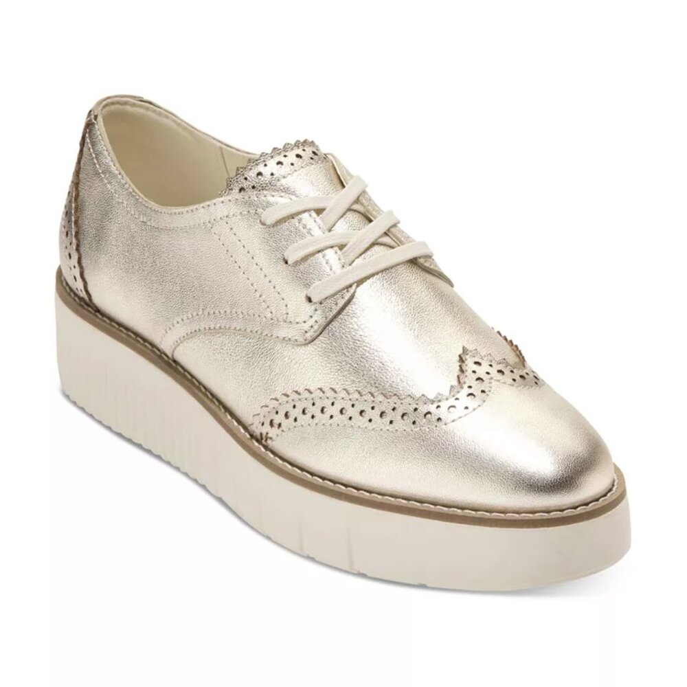Cole Haan Grand City Platform Oxford Flats Gold Metallic
